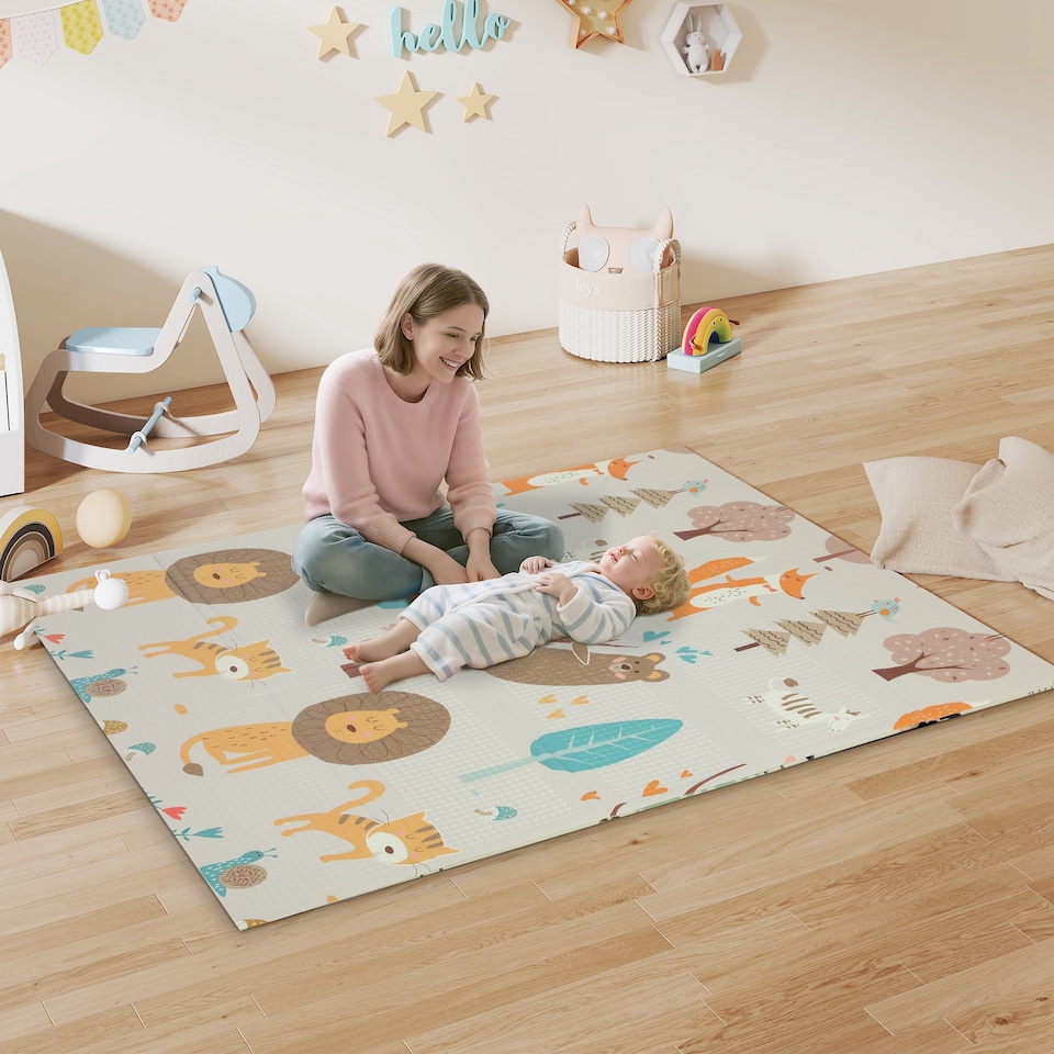 image 1 of AIYAPLAY Baby Play Mat, Double Sided Crawling Mat, Animal Theme