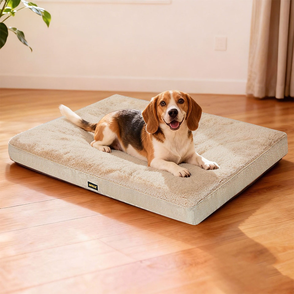image 1 of Skylos Dog Bed Washable Pet Cushion Cage Mattress Crate Mat Non Slip Soft Fleece | Cream | M | M
