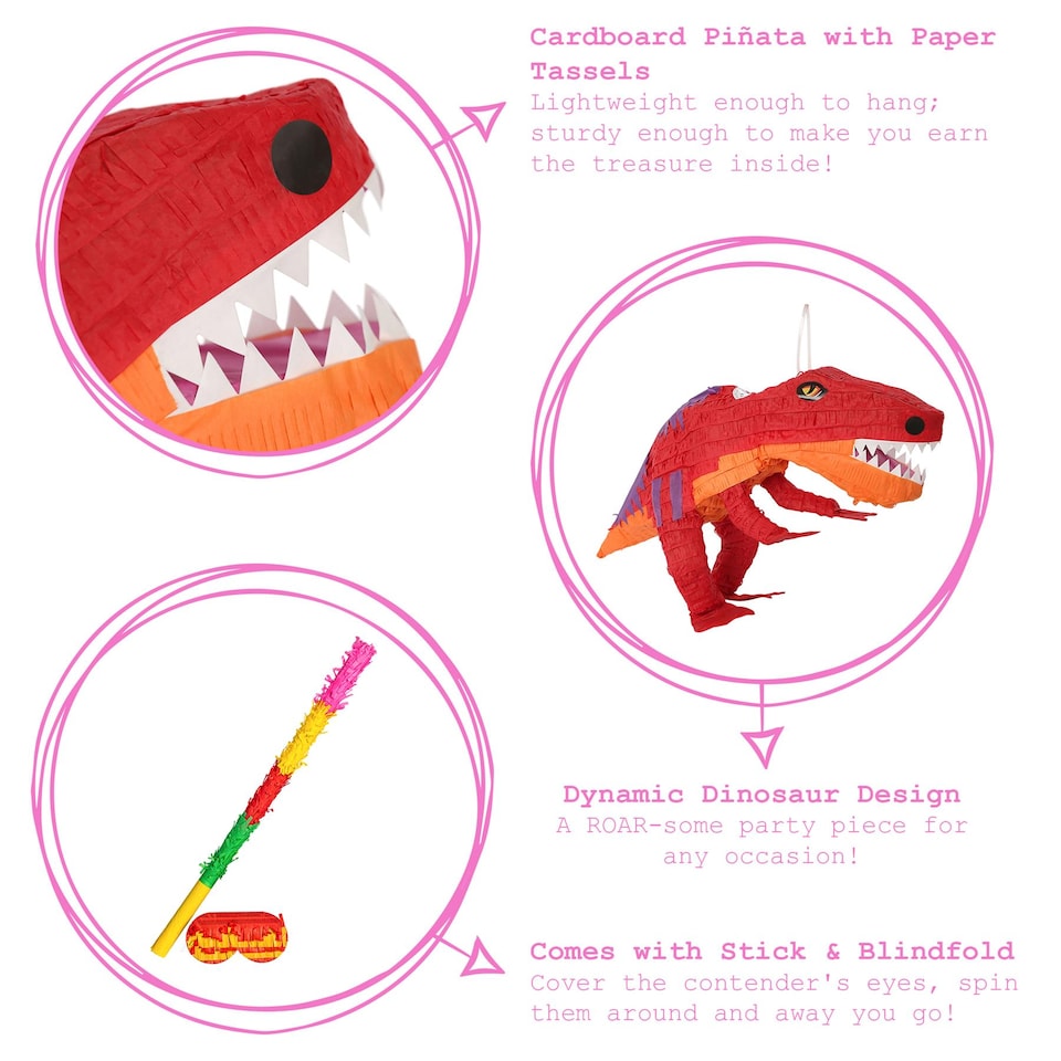 image 1 of Fax Potato T-Rex Pinata Set with Stick & Blindfold - Pink Stick