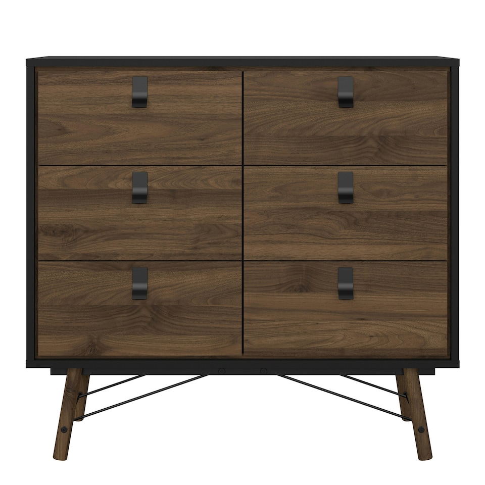 image 1 of Ry Double Chest of Drawers 6 Drawers in Matt Black Walnut
