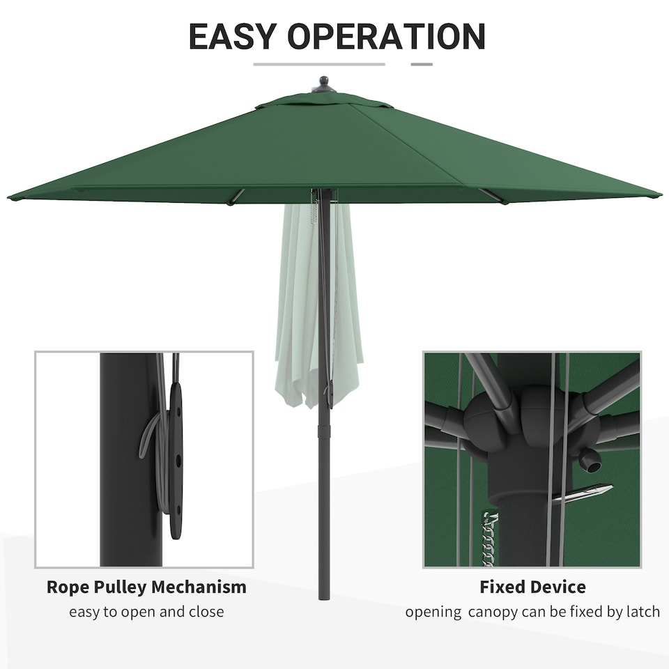 image 1 of Outsunny 2.8m Garden Parasol Umbrella, Round Outdoor Market Table Umbrella Sun Shade Canopy, Green