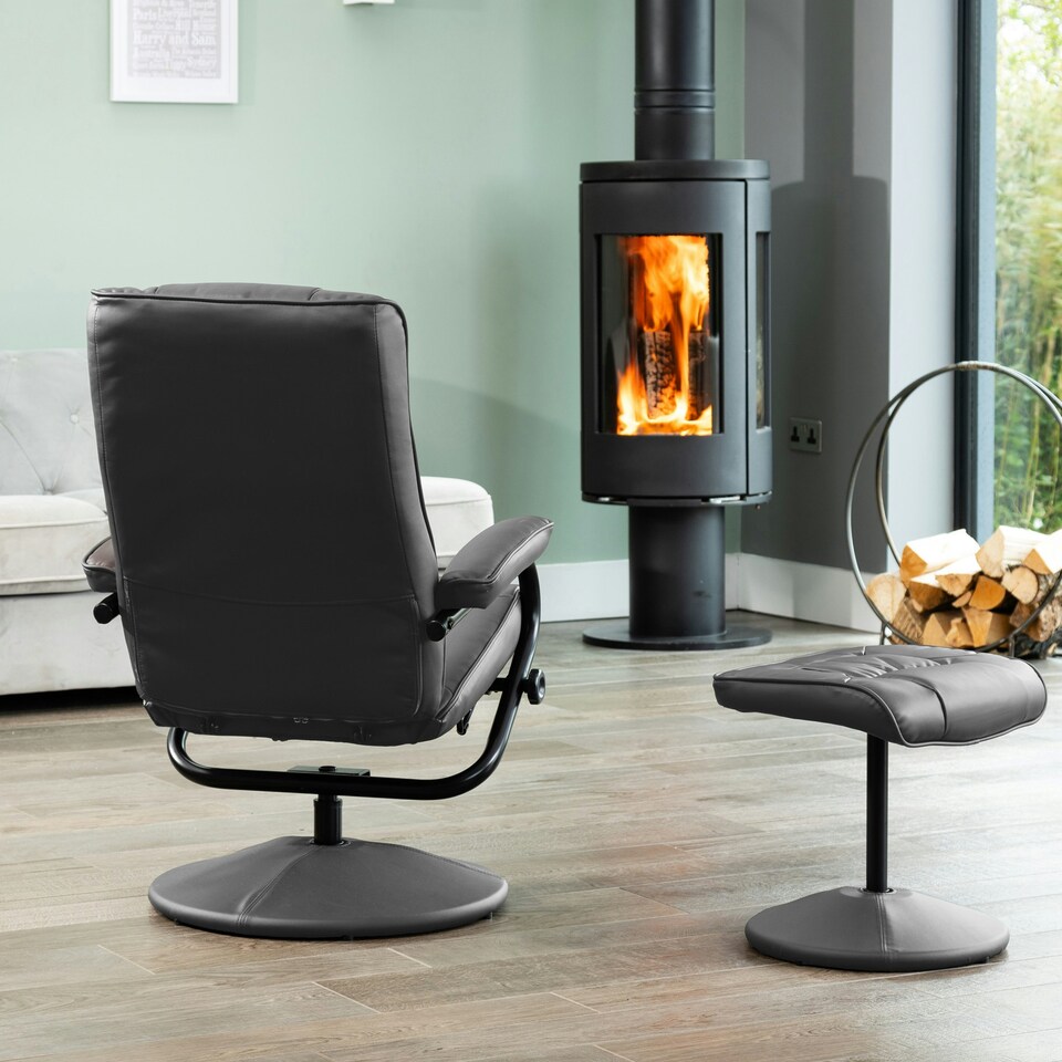 image 1 of Gibson Swivel Recliner and Footstool - Grey