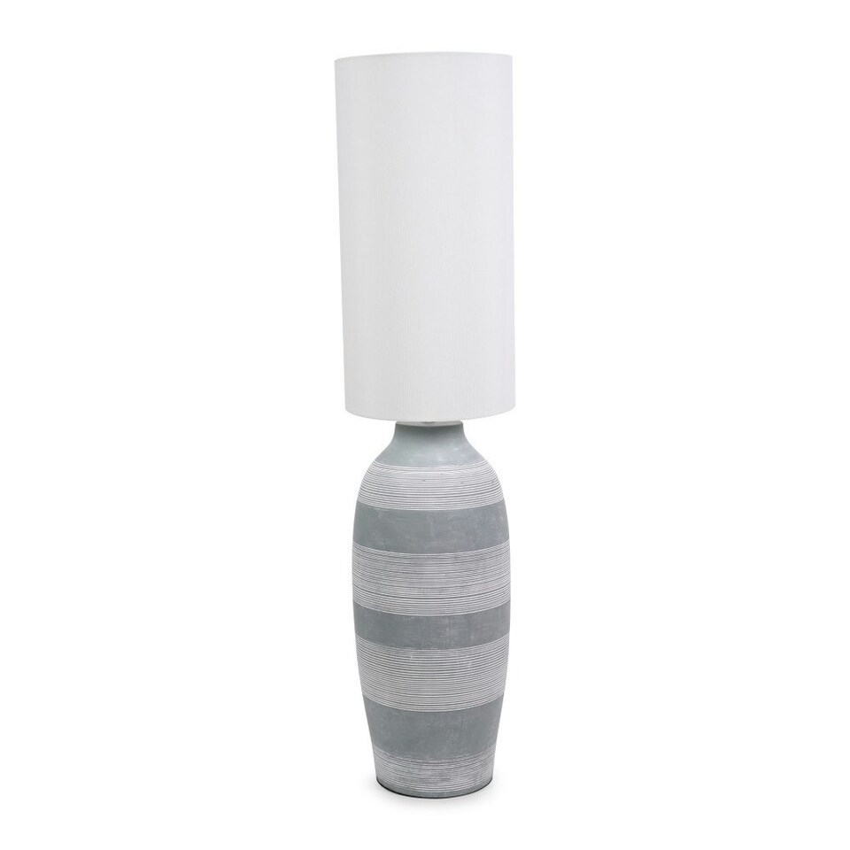 image 1 of ValueLights Deegan Grey Ceramic Midi Compact Floor Lamp with Tall Fabric Lamp Shade and LED Bulb