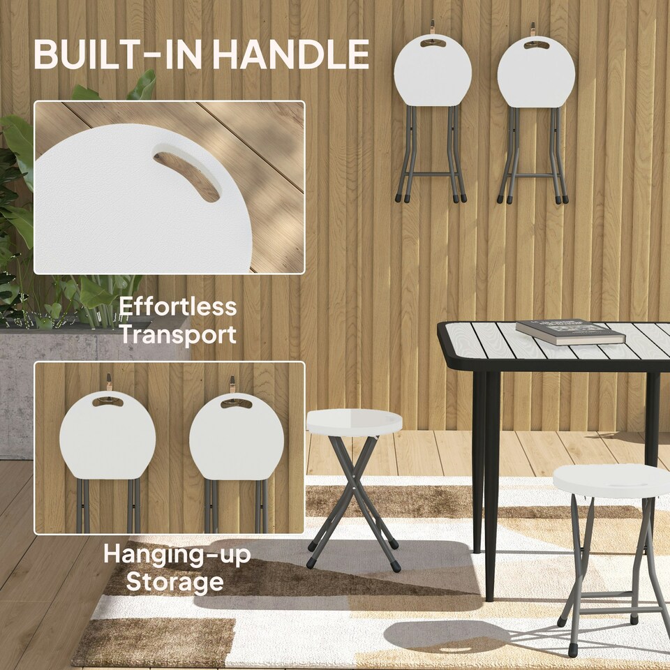 image 1 of Outsunny Folding Stool Set of 4, Decorative Garden Stool Set White