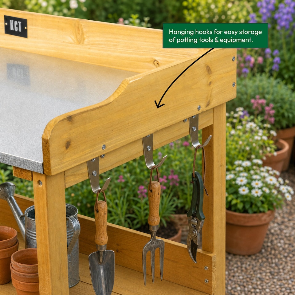 image 1 of KCT 3 Tier Potting Table Bench Outdoor Garden Wooden Station for Greenhouse Shed Workbench Gardening Planting Plant Station Stand | Brown