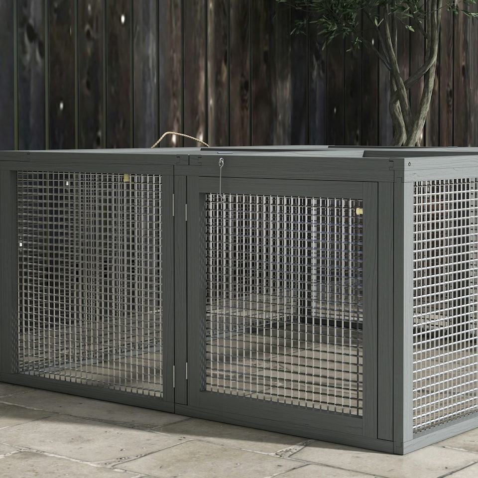 image 1 of PawHut Rabbit Hutch, Folding Wooden Rabbit Run with Openable Top, Grey