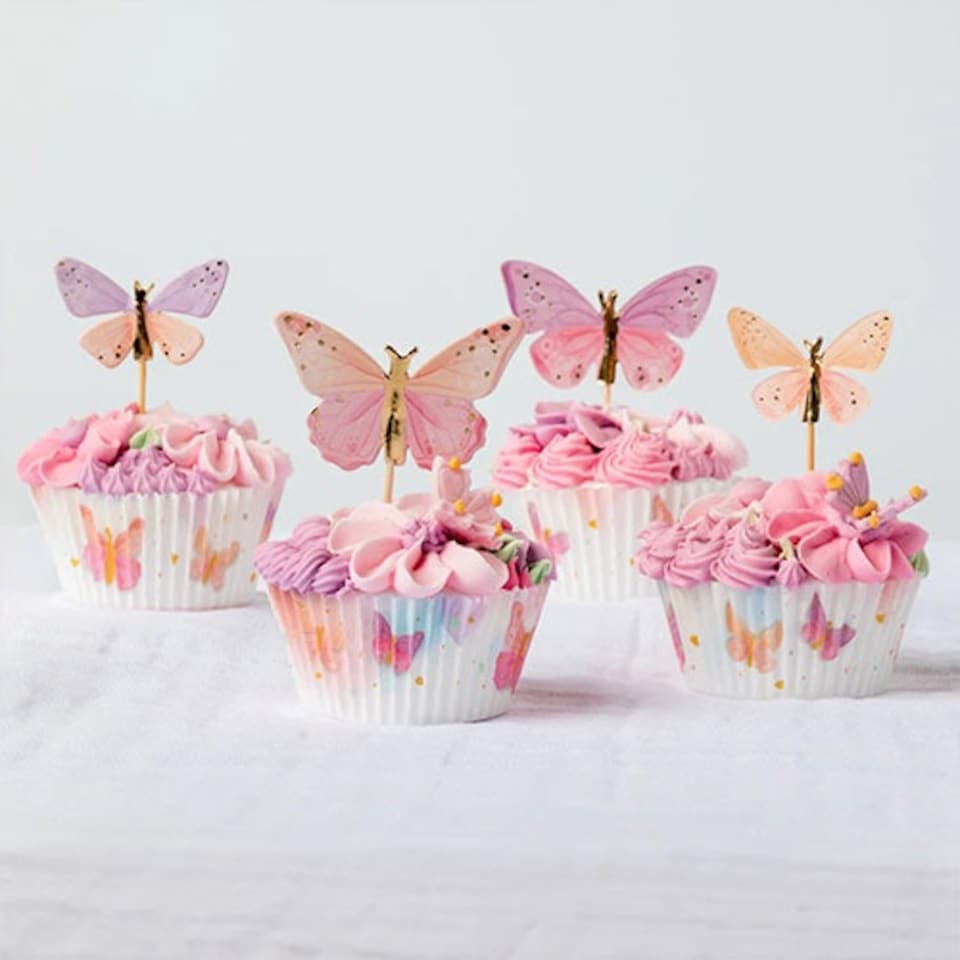 image 1 of Butterfly Cupcake Food Pick Toppers - Pack of 12