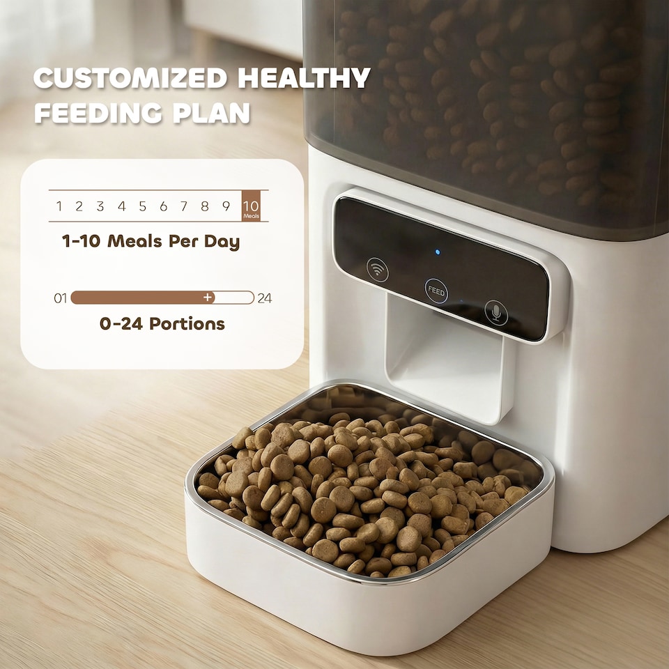 image 1 of PawHut Automatic Cat Feeder, 4.5L WiFi Cat Food Dispenser with Timer | White | White and grey | 28.6L x 18.6W x 35.2H cm