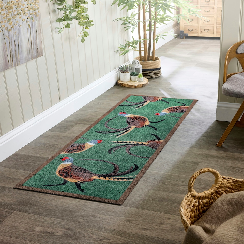 image 1 of My Mat Nylon Indoor Pattern Pheasant Green Door Mat Runner 50x150