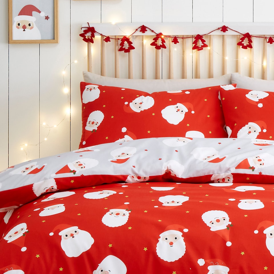 image 1 of Fusion Happy Santa Duvet Cover Set Red