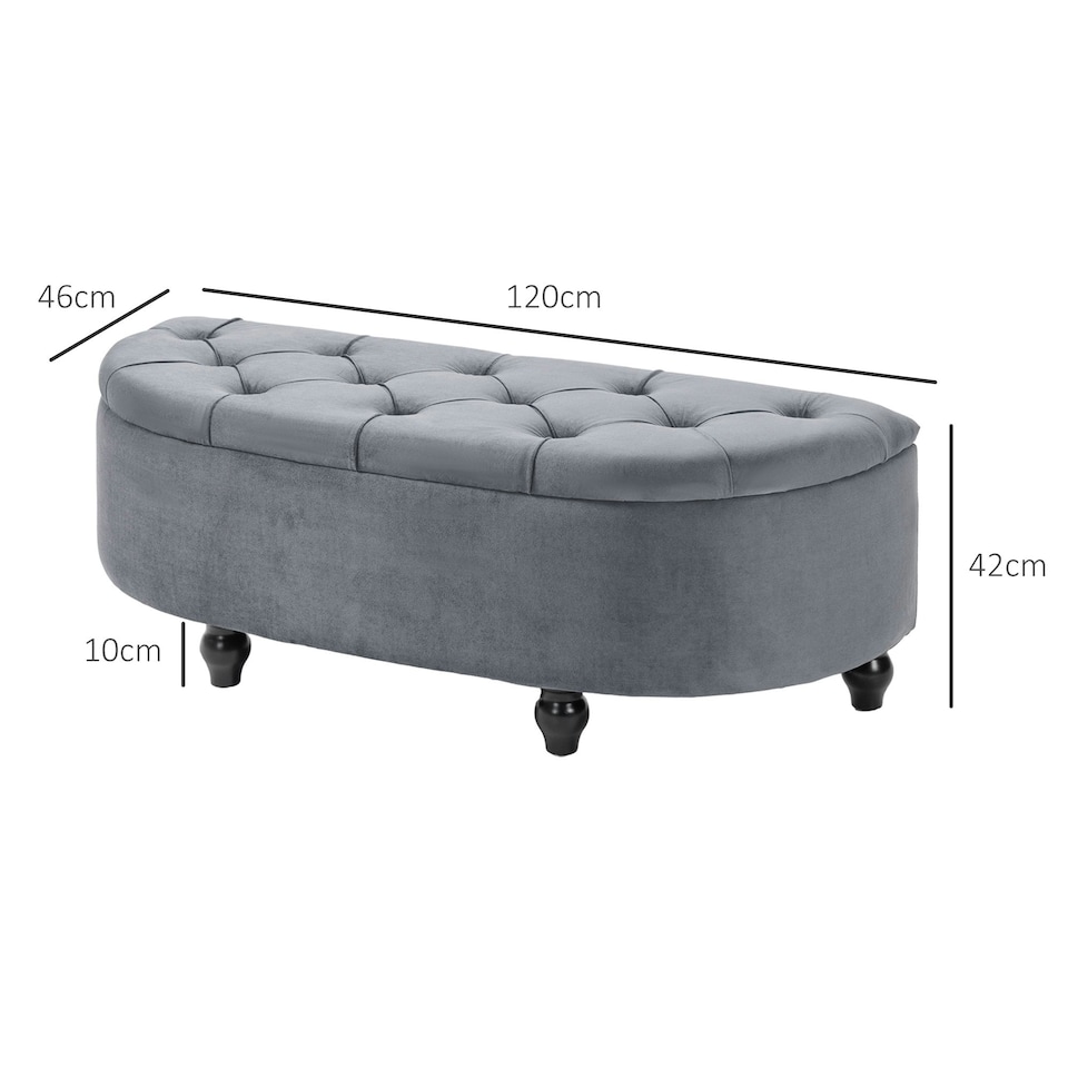 image 1 of HOMCOM Semi-Circle Storage Ottoman Bench Tufted Upholstered Grey