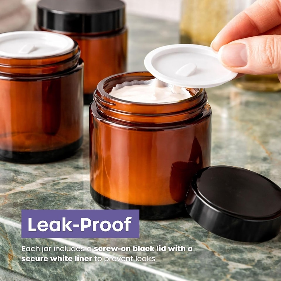 image 1 of Cosmetic Amber Glass Jar Set - UV Protection for Powder, Lotion and Cream