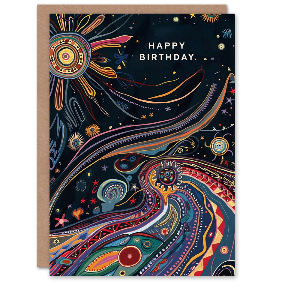 image 1 of Abstract Landscape Psychedelic Folk Woman Her Birthday Card