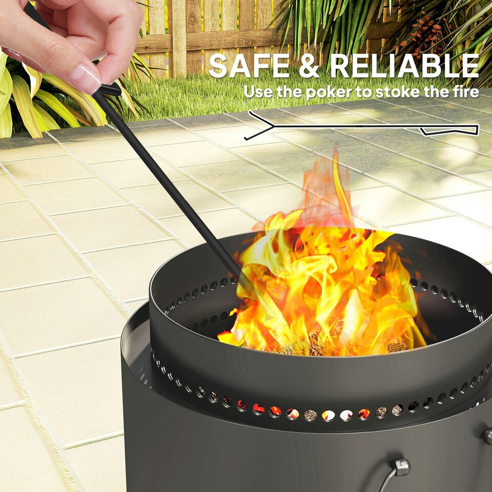 image 1 of Outsunny 37cm Smokeless Wood Burning Firepit Metal Fire Pit, Dark Grey