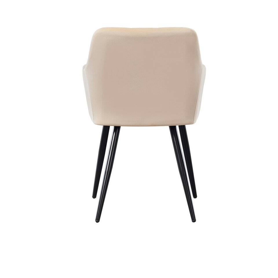 image 1 of Set of 4 Camden Modern Velvet Dining Chairs with Armrests, Quilted Design & Black Metal Legs Cream