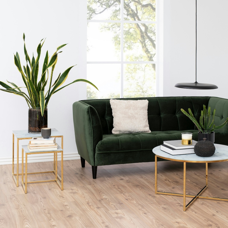 image 1 of Alisma Nest of Tables with White Marble Effect Glass Top & Gold Legs