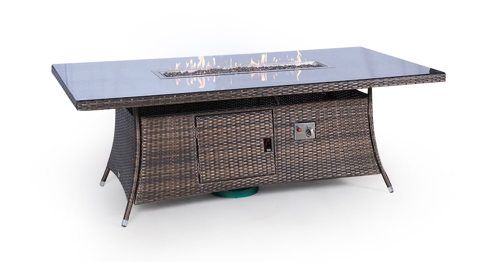 image 1 of Giardino Fire Pit 8 Seater Rectangle Rattan Dining Table Brown
