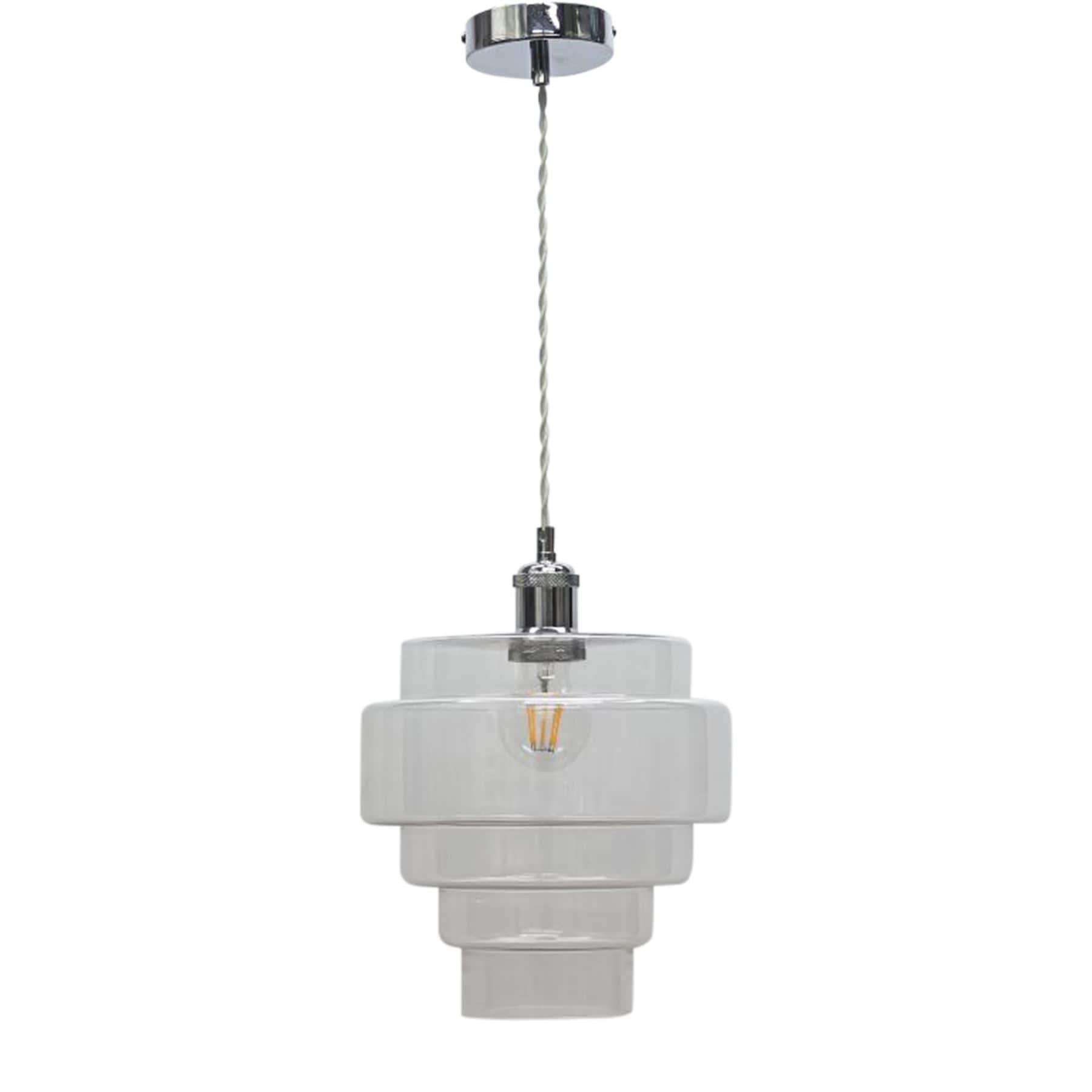 First Choice Lighting Benson - 5 Tier Clear Glass & Chrome Ceiling Pendant Light