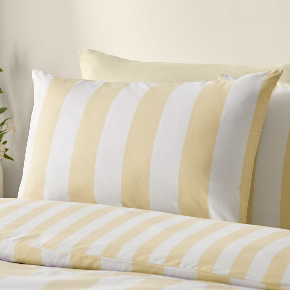 image 1 of Catherine Lansfield Cove Stripe Reversible Duvet Cover Set | Yellow | King