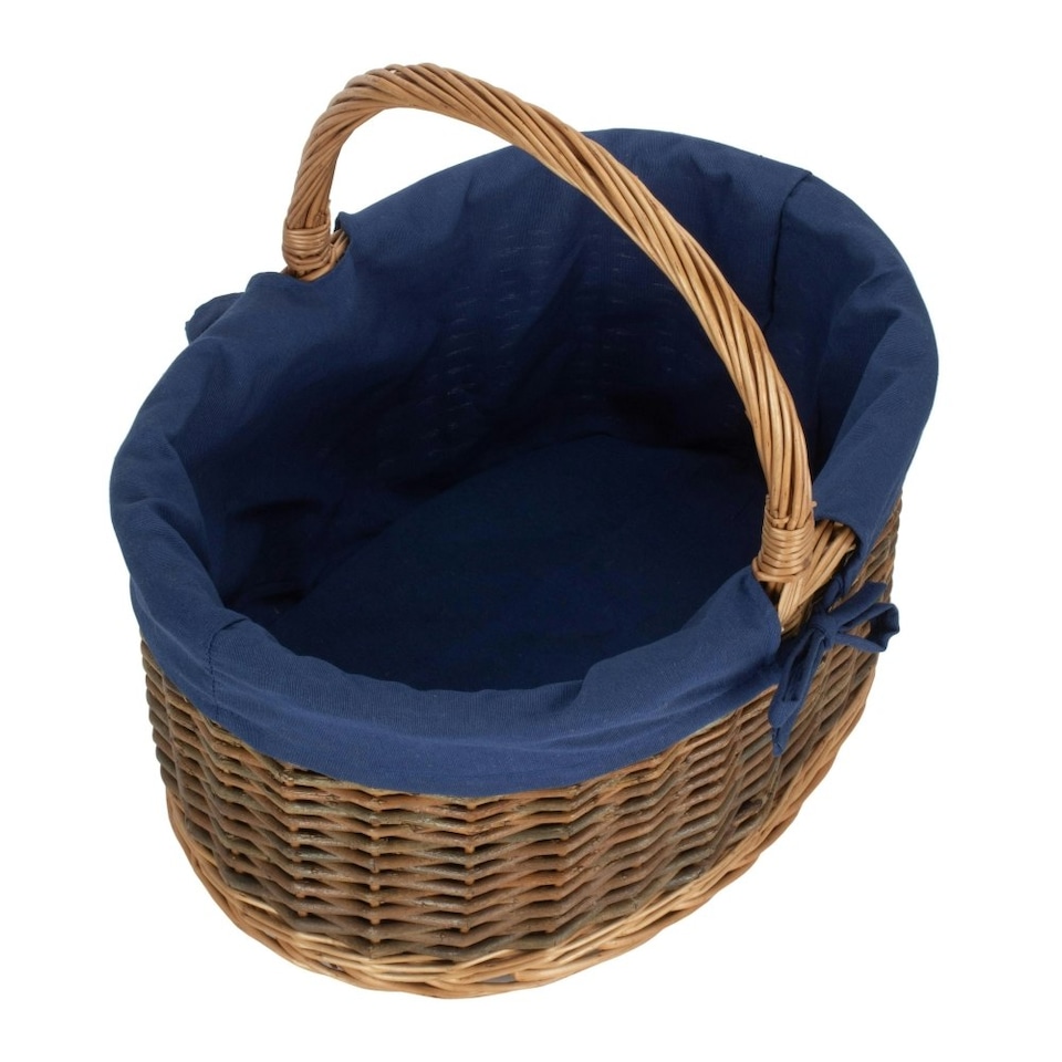 image 1 of Large Lined Country Oval Wicker Shopping Basket Blue | Blue | L