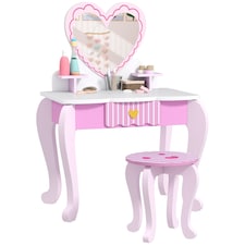AIYAPLAY Kids Dressing Table Set, Two-Piece Children Vanity Table with Stool | Pink