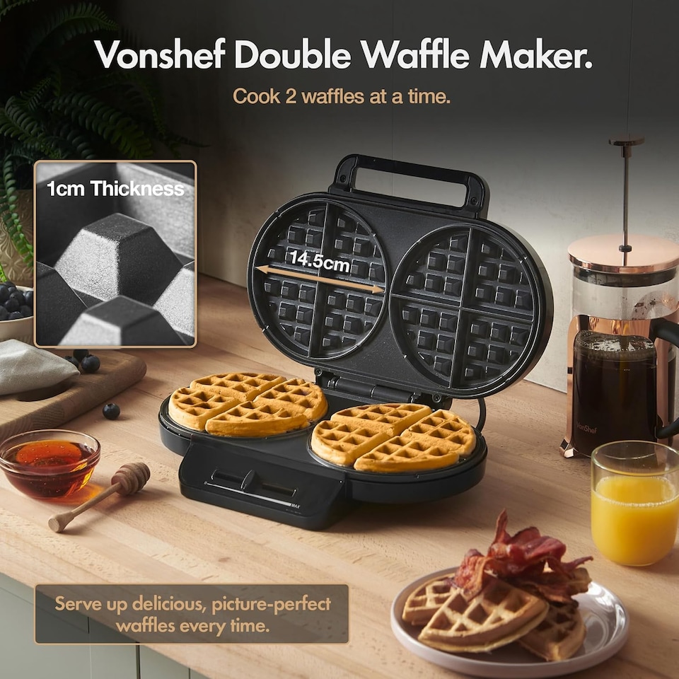 image 1 of VonShef Dual Round Waffle Maker with Non-Stick Plates