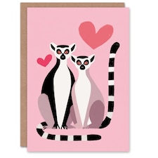 Ring Tailed Lemurs in Love Cute Illustration Valentine's Day Card