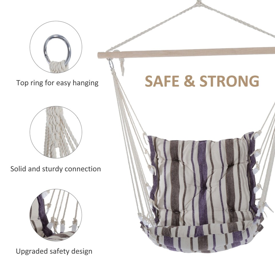 image 1 of Outsunny Outdoor Hammock Cushioned Chair Patio Swing Seat Wooden Brown Garden