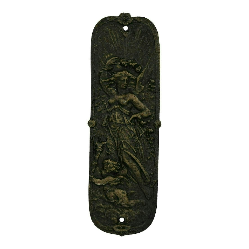 image 1 of Finger Push Plate Sun Door Wall Post Cast Iron Sign Plaque Greek Decorative
