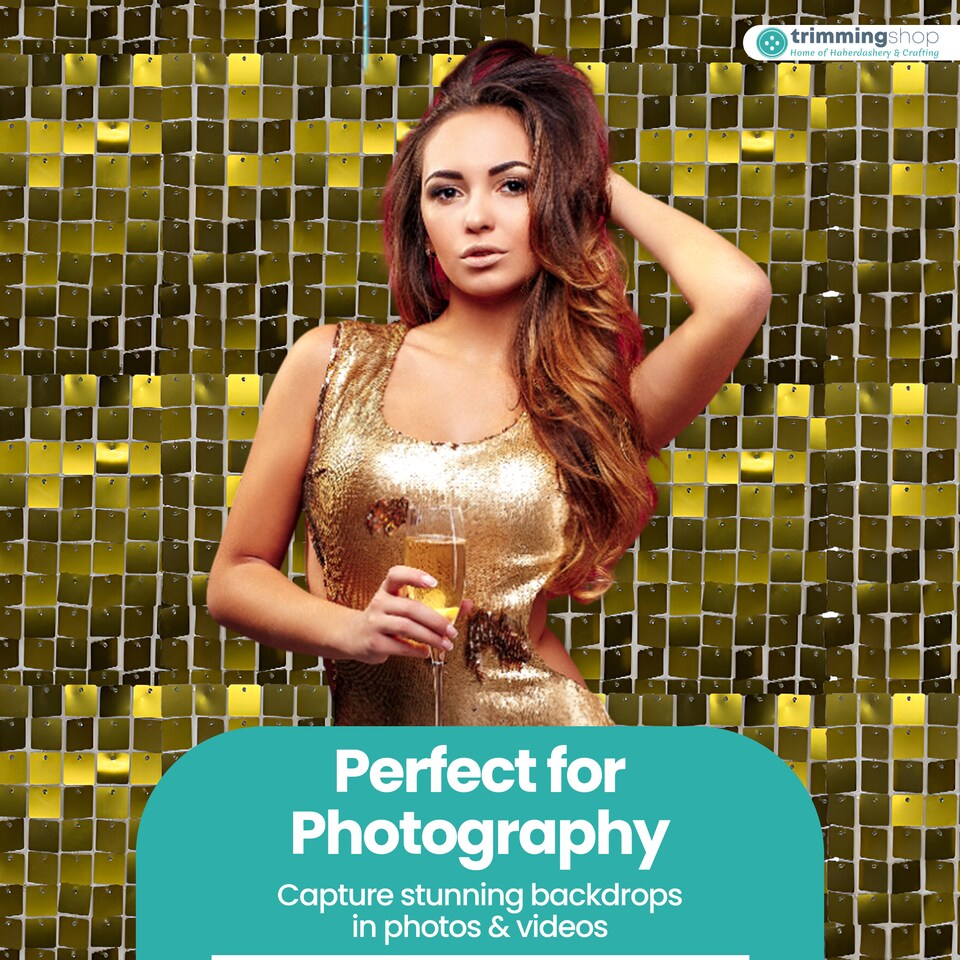 image 1 of 30cm x 30cm Shimmer Sequin Wall Panels, Reflective Square Backdrop Panel