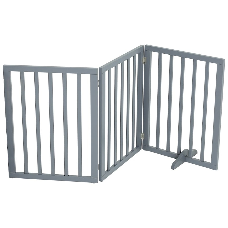 image 1 of Living and Home Wooden Foldable Freestanding 3 Panel Pet Gate - Grey