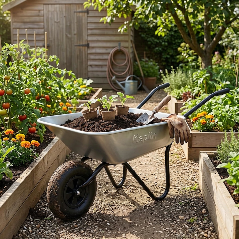 image 1 of Keplin Garden Wheelbarrow Galvanised Steel with Single Pneumatic Tyre