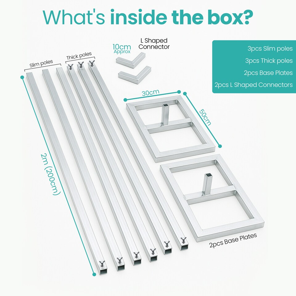 image 1 of 4x4m Silver Modular Rectangular Backdrop Stand Kit with Metal Frame - 2 Base, 6 Pipes