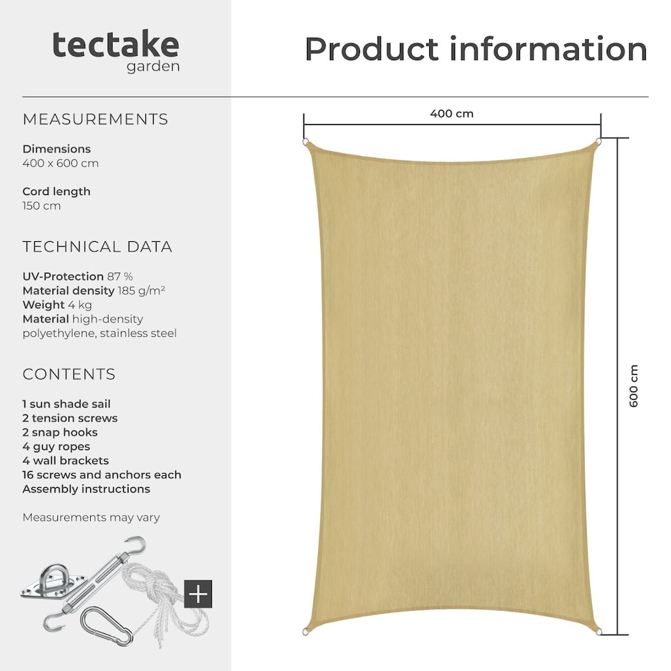 image 1 of Sun Sail Sonny, UV Protected, Water-Resistant and Anti-Tear | Cream | sand | 4 x 6 m | 1