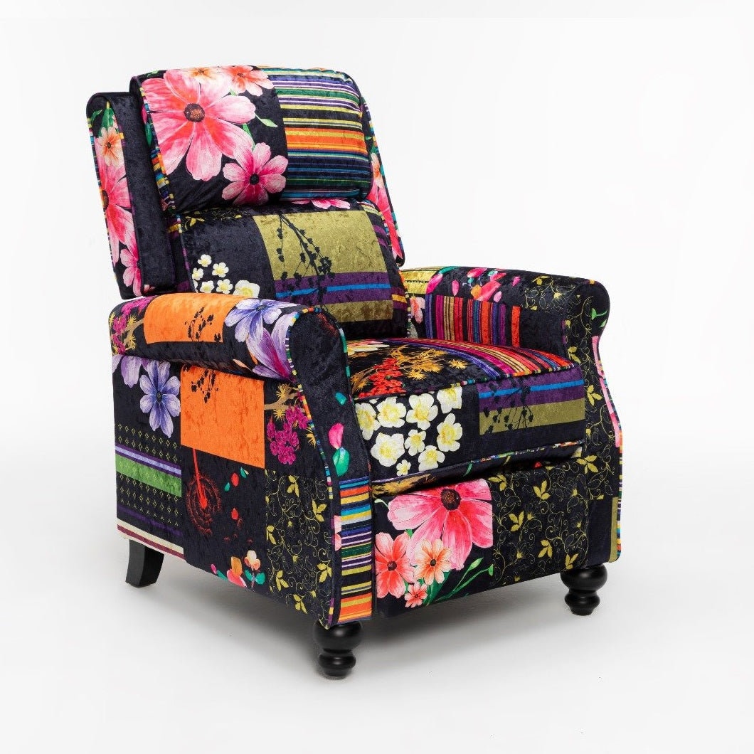 Fabric Black Patchwork Mary Manual Recliner Chair