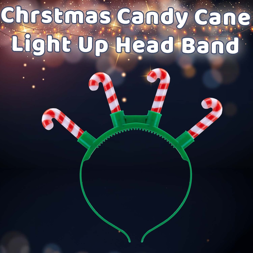 image 1 of vfm-estore Christmas Candy Cane Light-Up Headband 21cm x 23cm Green