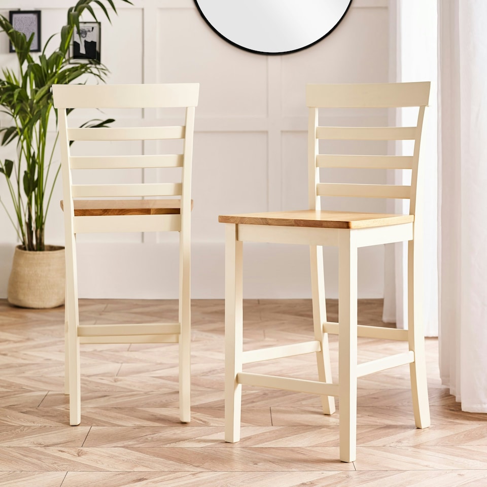 image 1 of Furniturebox Rye Cream and Oak Wood Bar Table and 2x Bar Chairs Dining Set