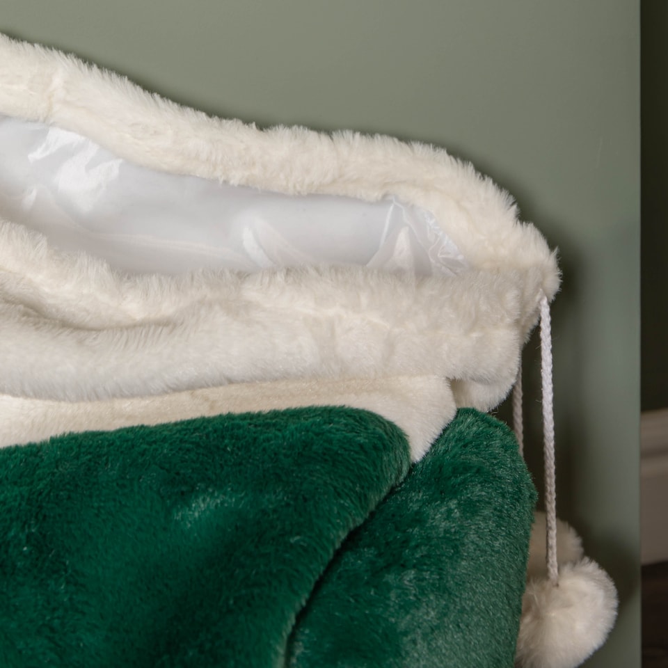 image 1 of 80x55cm Green Christmas Sack with White Cuff and Pom Poms
