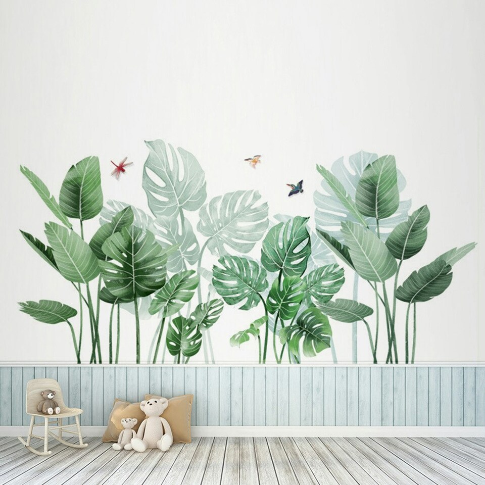 image 1 of Living and Home Tropical Rainforest Greenery Plants Wall Sticker | Green