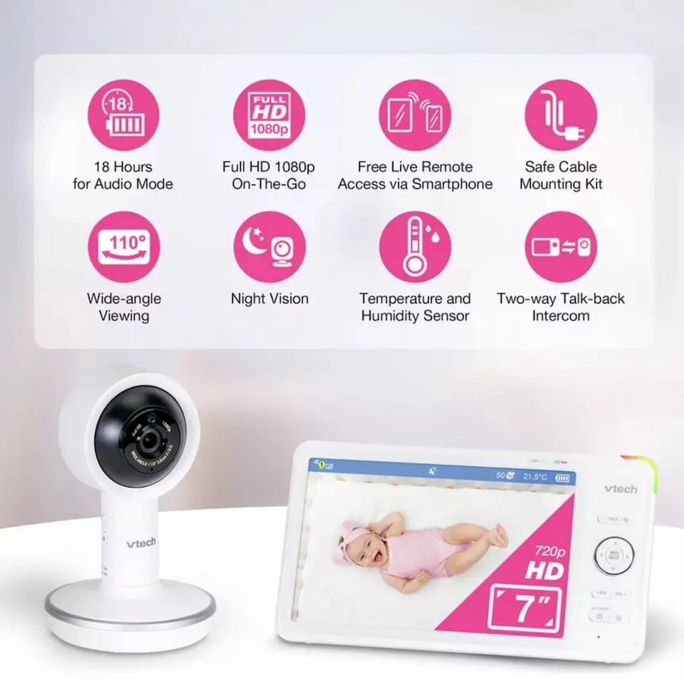 image 1 of VTech RM7787HD 7" Over-the-Cot Smart HD Video Baby Monitor