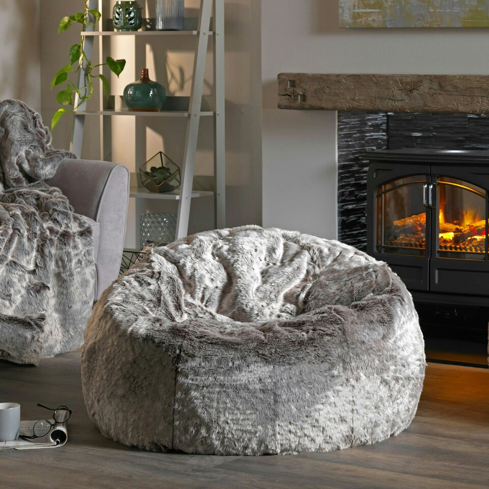 image 1 of icon Fluffy Giant Bean Bag Chair Adult Grey with Bean Bag Filling Grey | Grey