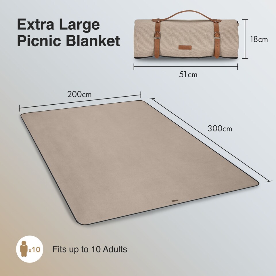 image 1 of VonShef Picnic Blanket XL Beige Herringbone for Outdoors
