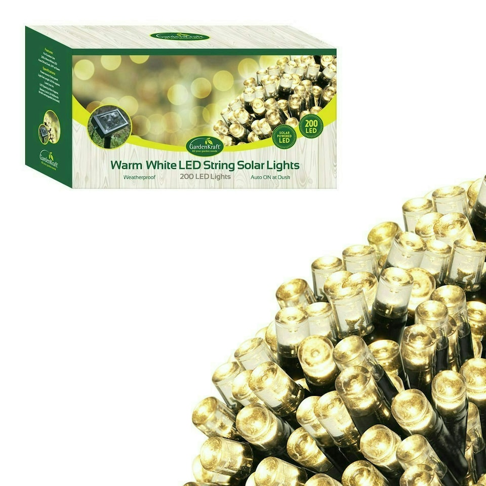 image 1 of GardenKraft 17610 200 Warm White Solar Powered Outdoor LED String Lights