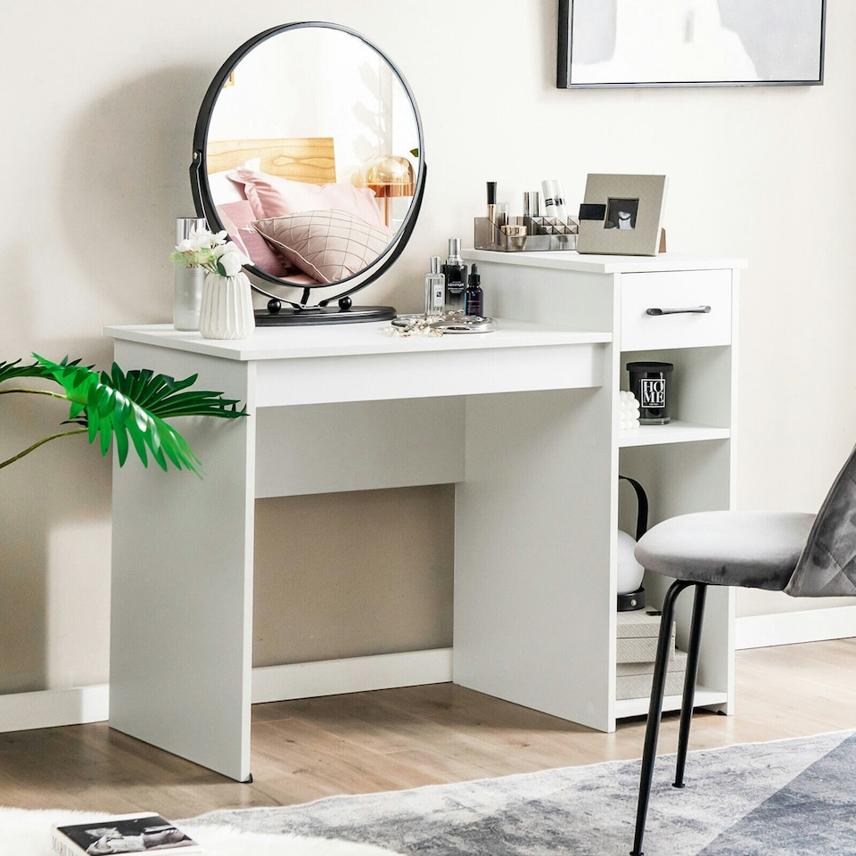 image 1 of COSTWAY Computer Desk with Drawer Compact Study Desk White White