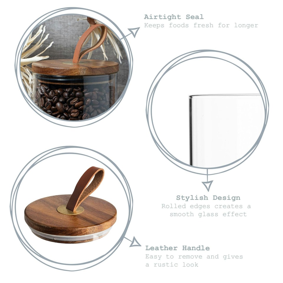 image 1 of Argon Tableware Scandi Storage Jar with Leather Loop Lid - 750ml - Pack of 3