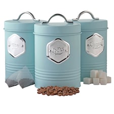 Cooks Professional 3 Piece Kitchen Storage Set – Tea, Coffee & Sugar Cannisters | Blue | Blue & Silver