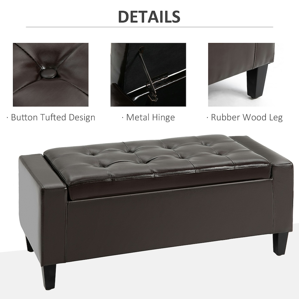 image 1 of HOMCOM 40x90cm PU Leather Storage Ottoman Bench Wood Frame w/ Tufting Feet Brown