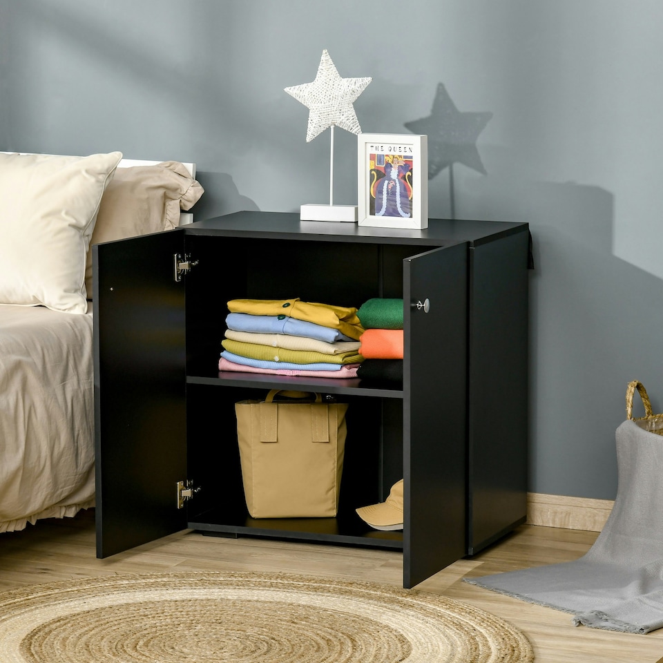 image 1 of HOMCOM Freestanding Storage Cabinet w/ Two Shelves Wooden Sideboard - Black