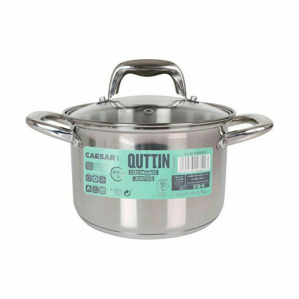 image 1 of Pot with Glass Lid Quttin Caesar Steel ø 18 x 12,5 cm (6 Units) N/A