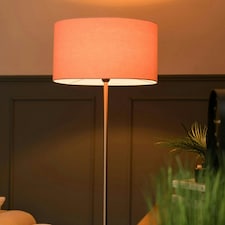 ValueLights Tavel Brushed Chrome Silver Floor Lamp with Table and Pink Shade